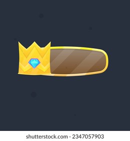 Game UI Gem Crown Icon Bar Button Golden Border Metal Brown Oval Shape Cute Colorful Cartoon Vector Design