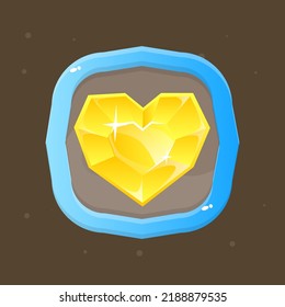 Game UI Gem Heart Icon For RPG Games Golden Yellow Blue Colors In Blue Frame Cute Colorful Cartoon Vector Design