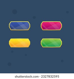Juego UI Botones Geométricos Gemas En Diferentes Colores Ventana Emergente Con Bordes Dorados Diseño De Vector De Dibujo Cuto