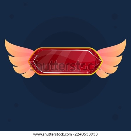 Game UI Glamour Glossy Oval Button Icon Dark Red With Golden Vintage Border And Wings Gem Vector Design