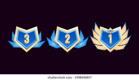 Game Ui Glossy Golden Diamond Rank Badge Medals With Wings