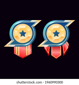 game ui glossy golden diamond rank badge medals with star