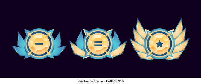 game ui glossy rounded golden diamond rank badge medals with wings