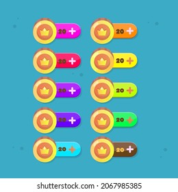 Juego Interfaz De Usuario Conjunto De Barras De Dinero De Moneda De Moneda En Diferentes Colores Jugoso Diseño Vector Plano