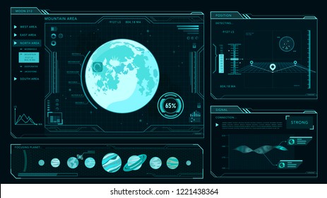 Game UI, HUD moon space, planets, sattelite, vector drawing