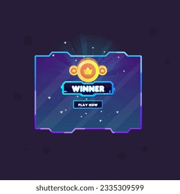 Game UI Hud Sci Fi Futuristic Frame Pop Up Window Reward Page Winner Coins Blue Purple  Vector Design