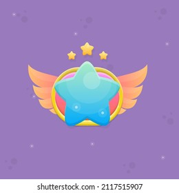 Icono de la interfaz de usuario Estrella azul con alas y estrellas de botón circular Dibujo mágico diseño de vectores colorido