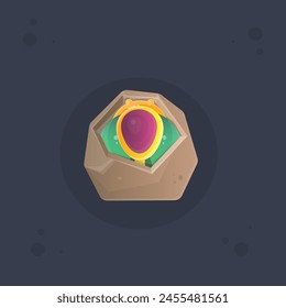 Icono de la interfaz de usuario de juego de piedra marrón rota con escarabajo insecto aislado Vector de diseño