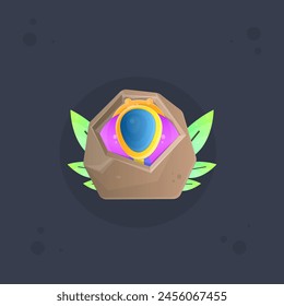 Icono de la interfaz de usuario de juego de piedra marrón rota con el escarabajo de la hierba aislado del diseño del Vector