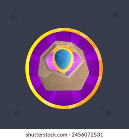 Icono de la interfaz de usuario de juego de piedra marrón rota con el escarabajo del insecto Emblema de Vector aislado