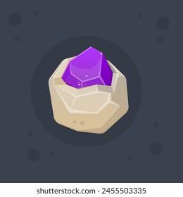 Icono de la interfaz de usuario del juego Rock roto con piedra de gema púrpura Diseño de Vector aislado
