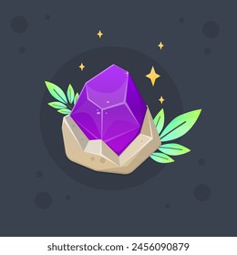 Icono de la interfaz de usuario del juego Fantasía Rock de piedra rota con la gema púrpura Diseño de Vector aislado