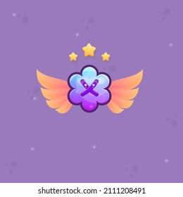 Game UI Icon Flower Button Lacing Wings  Stars Magic Cartoon Cute Colorful Vector Design