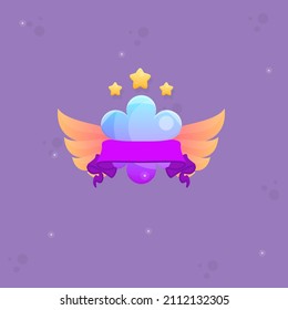 Game UI Icon Flower Button Wings Purple Ribbon Stars Magic Cartoon Cute Colorful Vector Design
