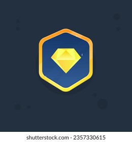 Game UI Icon Of Gold Diamond Hexagon Coin For Casino Or Slot Or Reward Badge Page Winner GUI Glossy Glamour Golden Honorable Luxury Blue Vector Design