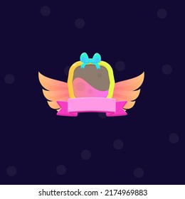 Game UI Icon Liquid With Wings , Ribbon And Bow . User Avatar , Reward Icon  Cute Colorful Cartoon Vector Design
