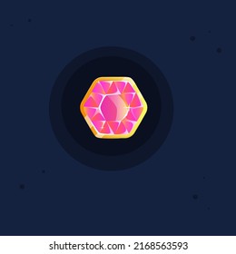 Icono De La Interfaz De Usuario De Juego De La Gema De Hexagón De Naranja Rosa Con Icono Dorado Elementos Del Reino Cuto Dibujo De Vector Colorido