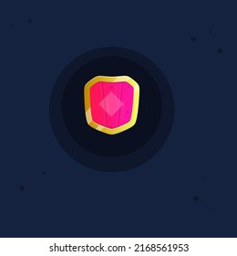 Game UI Icon Of Red Pink Diamond Emblem Wooden Shield Of Kingdom Cute Cartoon Colorful Vector Design