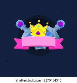Game UI Symbol von zwei blauen Schwertern Eiskrem Königreich Belohnung Kronen Ribbon Abzeichen Cute Cartoon farbenfrohe Vektordesign