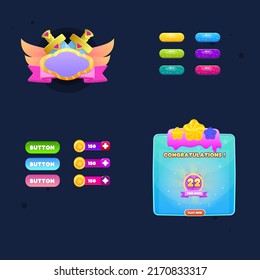 Icono De Interfaz De Usuario De Juego De Dos Espadas Doradas Con Gemas Rosa Y Elementos Triangulares Recompensas Cinta Cinta Nube Púrpura Banner Bengala Azul De Reino , Botones , Barras , Ganador Pop Up Cute Cartoon Colorful Vector 