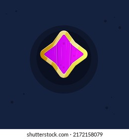 Icono De La Interfaz De Usuario De Juego De Estrella Violeta Escudo De Madera Del Reino Con Bordes Dorados Para Juegos De RPG Diseño De Vector Colorido De Caricatura