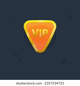 Game UI Icon Of VIP Triangle Coin For Casino Or Slot Or Reward Badge Page Winner GUI Glossy Glamour Golden Orange Vector Design