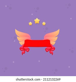 Icono de la interfaz de usuario de juego Alas de la cinta roja Estrellas de la cinta roja Caricatura mágica Diseño de vectores colorido