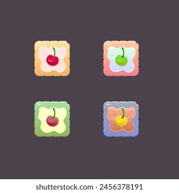 Game UI Icons Set Cookies With Cream  And Cherry In Different Colors Sweet Isolated Vector Design