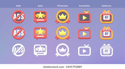Game UI Icons Set. Mobile Gaming isolated icons.