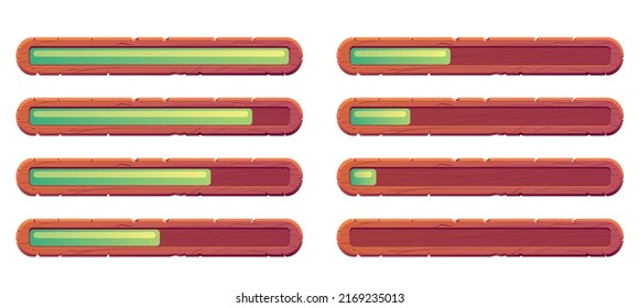 Game ui interface menu wooden load slider isolated set. Vector flat graphic design element illustration