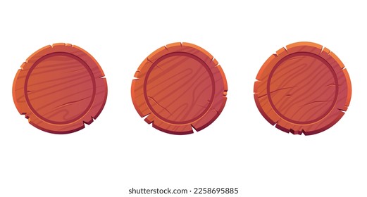 Game ui interface menu wooden button isolated set. Vector flat graphic design element illustration	