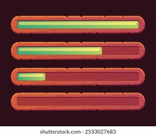 Game ui interface menu wooden load slider isolated set. Vector flat graphic design element illustration