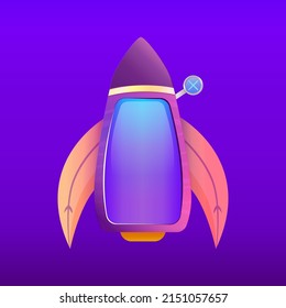 Game ui interface screen panel in the shape of a rocket for buttons or greetings. UI design for mobile app in the form of a spaceship. Cartoon vector illustration