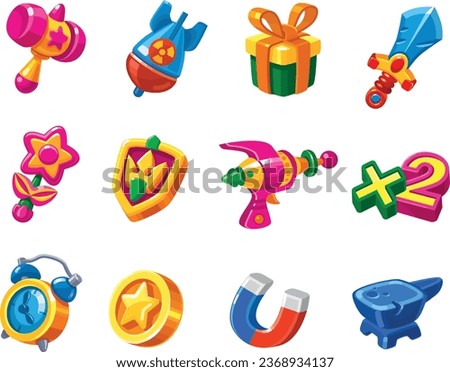 Game UI kit. Icons for computer Mobile Game. Symbols for a casual game. Can be used in mobile or web games. For use in a Matc3 game. Fun casual symbols   