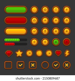 Iconos del kit de interfaz de usuario de juego en fondo oscuro. Vector