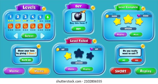 Game Ui Kit with Menus, pop up, screens and Game elements 