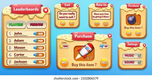 Game Ui Kit with Menus, pop up, screens and Game elements 