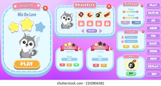 Game Ui Kit with Menus, pop up, screens and Game elements 