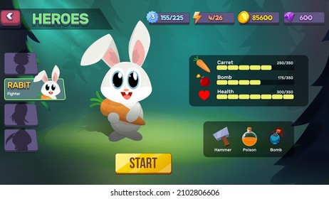 Kit Ui de juegos con menús, elementos emergentes, pantallas y elementos de juego 