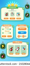 Kit Ui de juegos con menús, elementos emergentes, pantallas y elementos de juego 