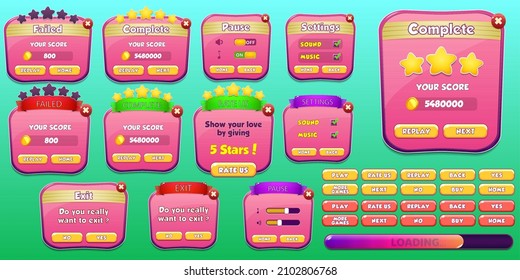 Game Ui Kit with Menus, pop up, screens and Game elements 
