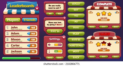 Game Ui Kit with Menus, pop up, screens and Game elements 