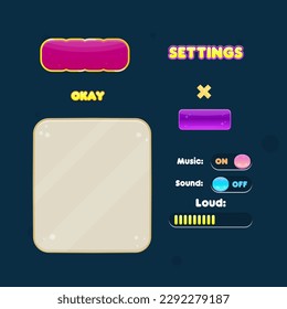 Game UI Kit  Settings Pop Up Window Buttons Cute Colorful Vector Design
