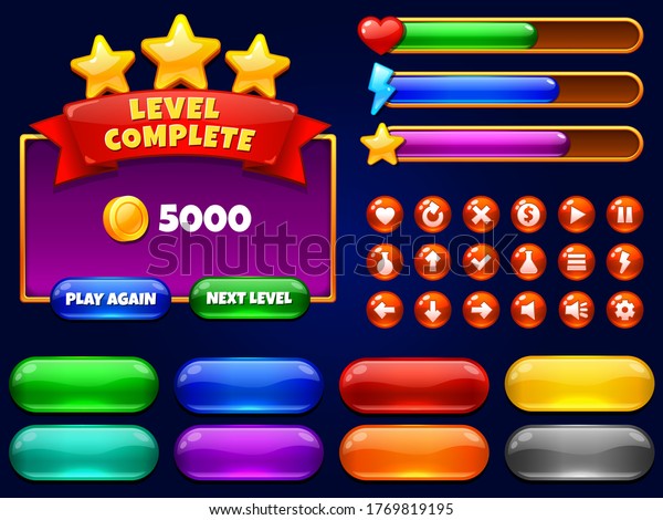 Game Ui Level Complete Menu Golden Stock Vector Royalty Free