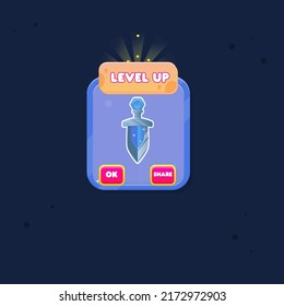 Juego UI Nivel Arriba Botones Rock Plata Ventana Emergente Icono De Espada Azul Del Reino De Cristal De Hielo Cuto Dibujo De Vector Colorido