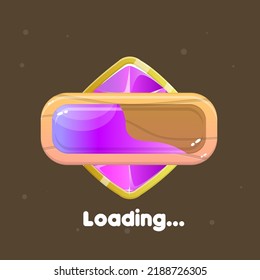 Game UI Loading Progress Icon Golden Yellow Purple ,  Diamond In Golden Frame , And Button Cute Colorful Cartoon Vector Design