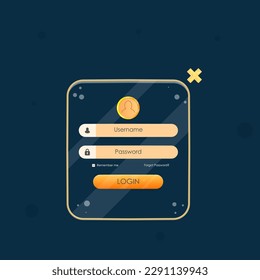 Game UI Login Pop Up Page  Window Blue Orange Cute Colorful Vector Design