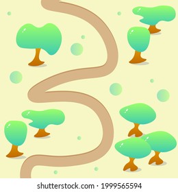Juego UI Mapa Iconos Árboles Caricatura Verde Para Mapas Planta Naturaleza Vector Diseño para Juegos