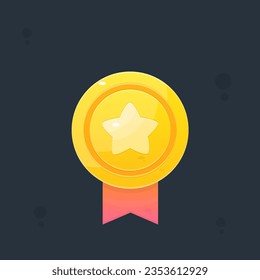 Game UI Medal Star Glossy Golden First Level Up Reward Coin Vector Design
