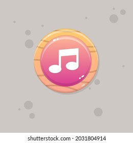 Botón de música de la interfaz de usuario de juego Diseño de vectores de dibujos animados naturales de madera rosa rosada Beige